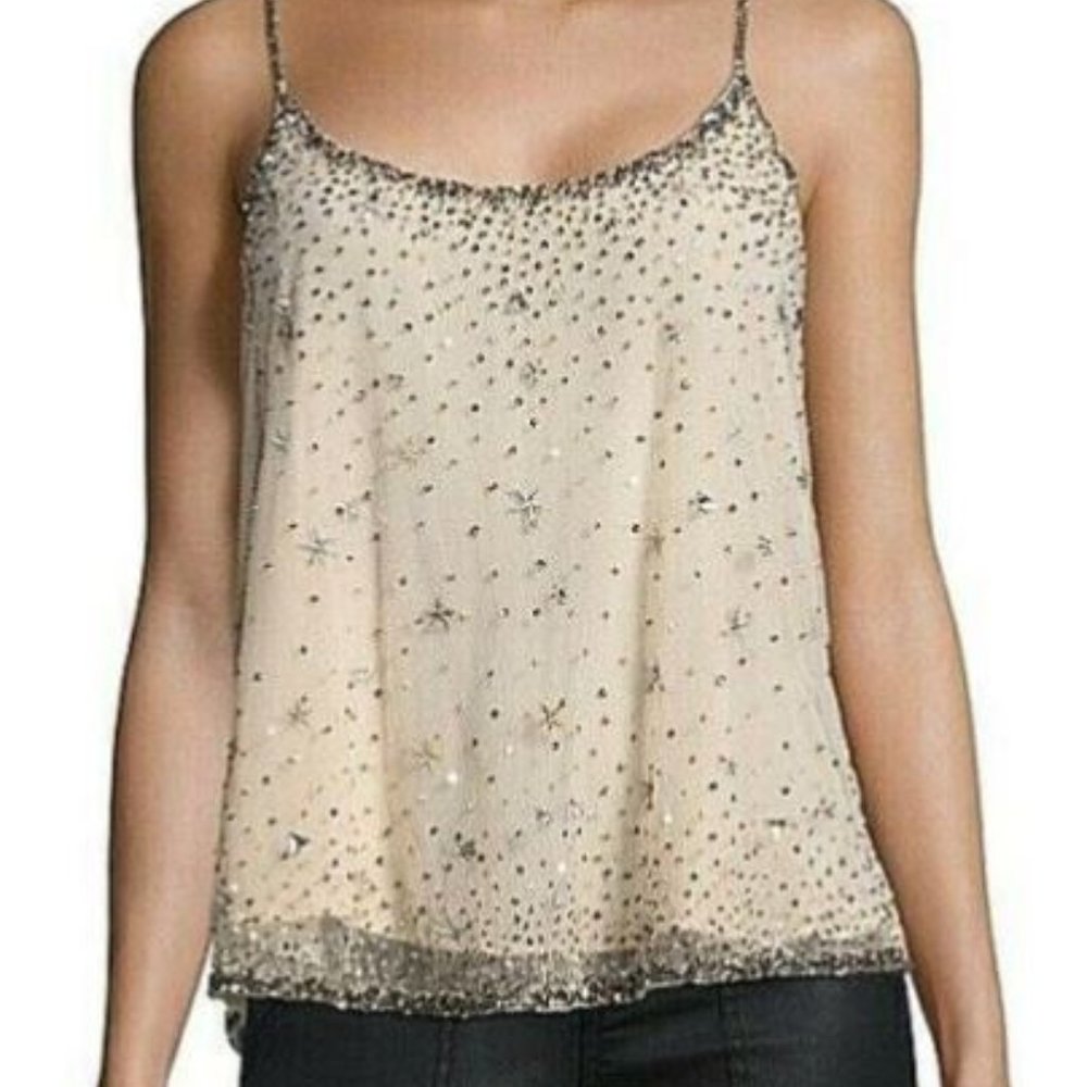 JOIE GARLEN EMBELLISHED FINE BEADED TANK TOP IN CHAMPAGNE